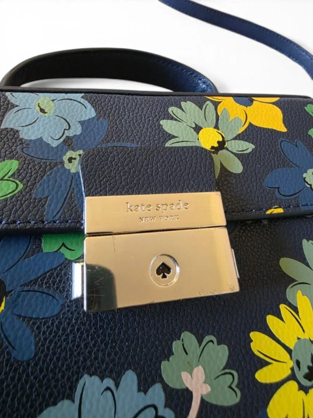 Kate Spade Voyage Floral Medley Small Leather Crossbody Bag Top Handle Navy